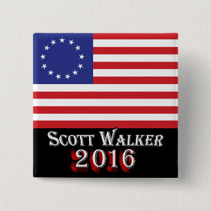 Scott Walker 2016 - Betsy Ross 13-Star U.S. Flag 2 Inch Square Button