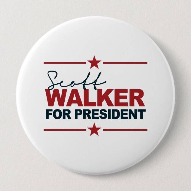Scott Walker For President 2016 Signature 4 Inch Round Button (Front)