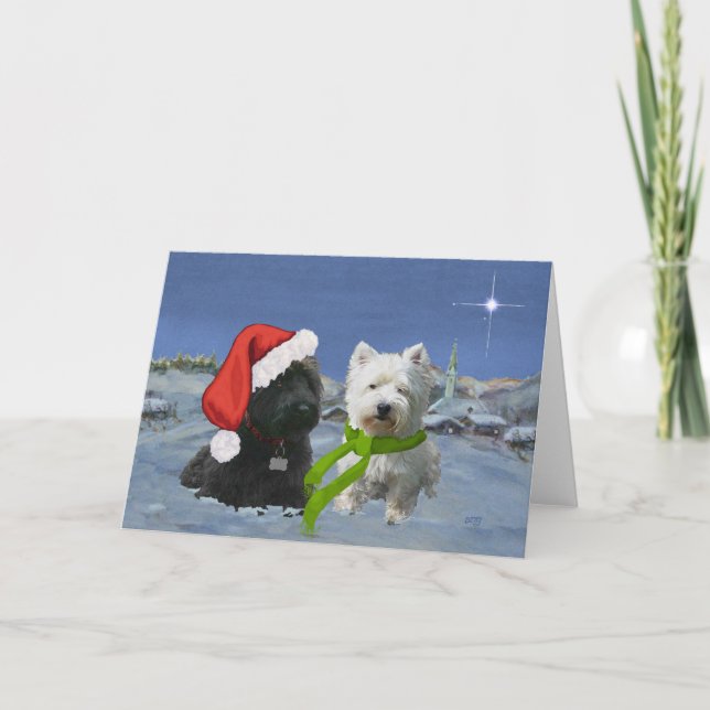 Scottie and Westie Christmas Star Holiday Card (Front)