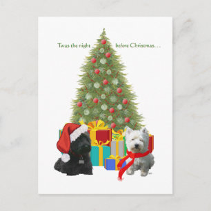 Scottie and Westie Christmas Tree Holiday Postcard