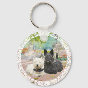 Scottie and Westie in a Garden Keychain
