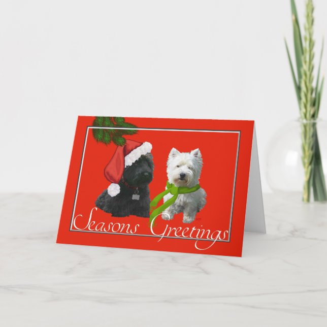 Scottie and Westie Seasons Greetings Holiday Card (Front)