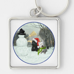 Scottie and Westie with Snowman Keychain