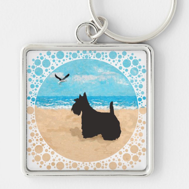 Scottie at the Beach with Seagull Keychain (Front)
