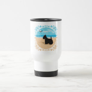 Scottie at the Beach with Seagull Travel Mug