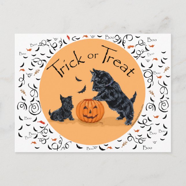 SCOTTIE Dad and Pup Halloween Postcard (Front)