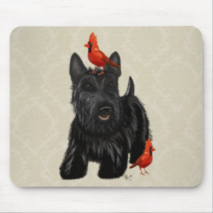 Scottie Dog and Red Birds Mouse Pad