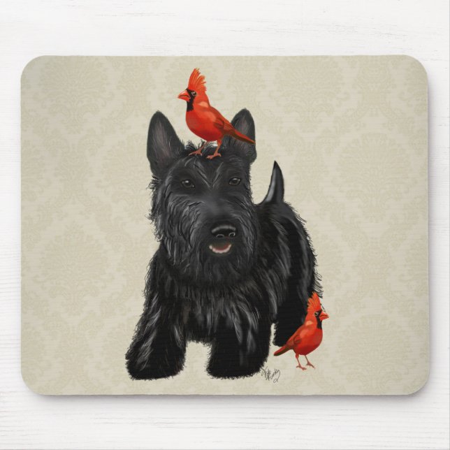 Scottie Dog and Red Birds Mouse Pad (Front)