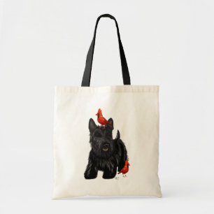 Scottie Dog and Red Birds Tote Bag