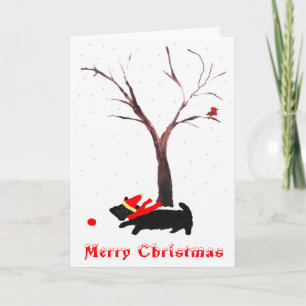 Scottie Dog and Robin Christmas Holiday Card
