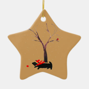 Scottie Dog and Robins Ceramic Ornament