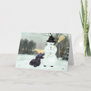 Scottie Dog and Snowman Holiday Card