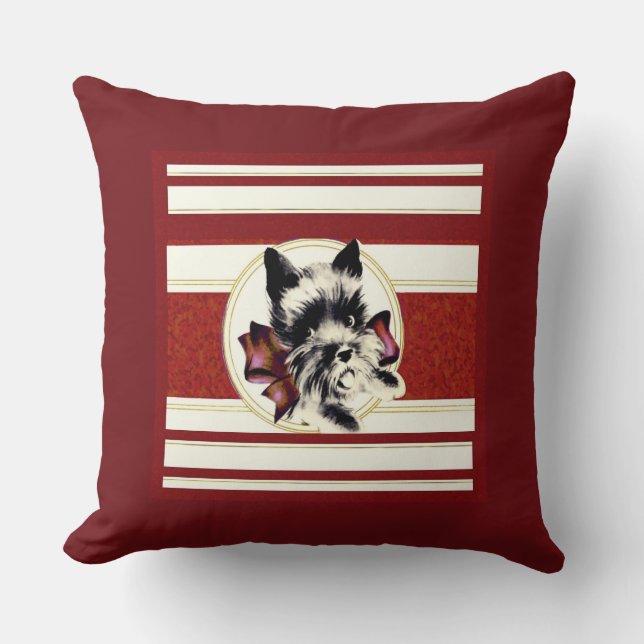 Scottie dog black on striped background throw pillow (Front)