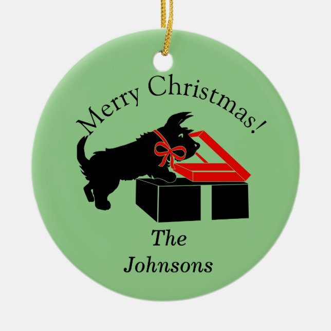 Scottie Dog Christmas Personalized Ornament (Front)