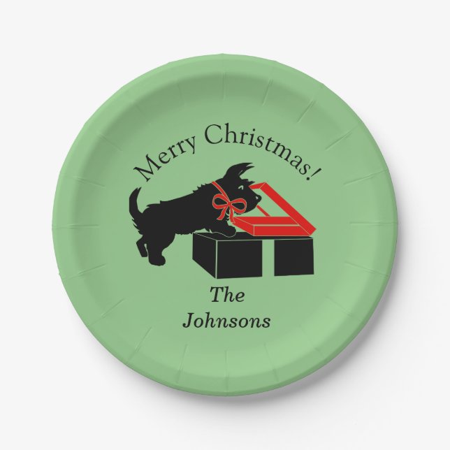 Scottie Dog Christmas Personalized Paper Plates (Front)