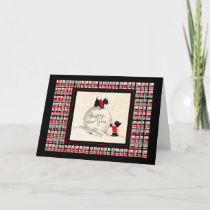 Scottie dog Happy new year vintage image Holiday Card