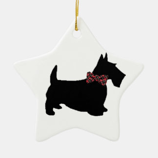 Scottie Dog in Plaid Bow Tie Ceramic Ornament