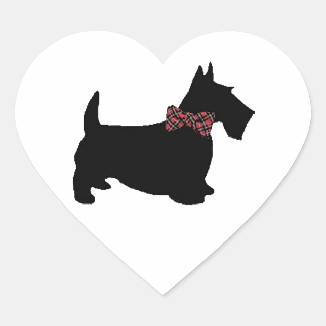 Scottie Dog in Plaid Bow Tie Heart Sticker (Front)