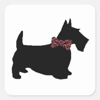 Scottie Dog in Plaid Bow Tie Square Sticker