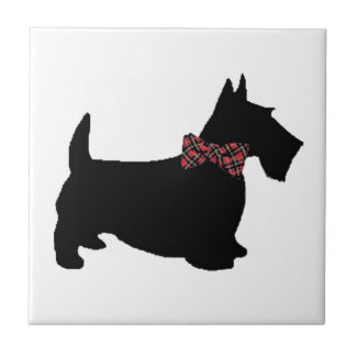 Scottie Dog in Plaid Bow Tie Tile