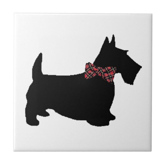 Scottie Dog in Plaid Bow Tie Tile (Front)
