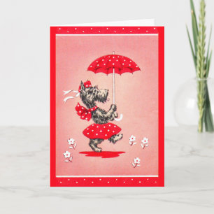 Scottie dog lady carrying umbrella card