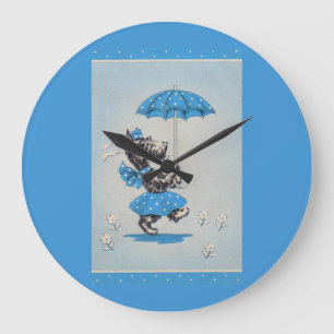Scottie dog lady carrying umbrella large clock