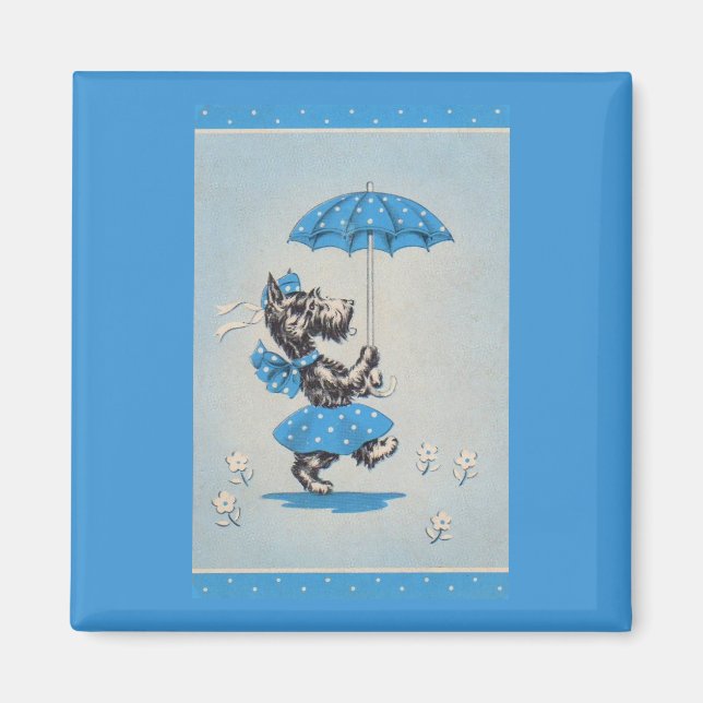 Scottie dog lady carrying umbrella magnet (Front)