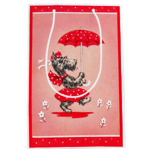 Scottie dog lady carrying umbrella medium gift bag