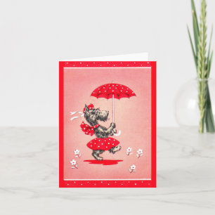 Scottie dog lady carrying umbrella note card