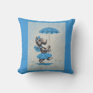 Scottie dog lady carrying umbrella throw pillow
