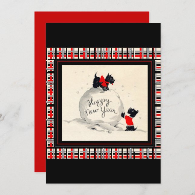 Scottie Dog New Years Invitation flat card (Front/Back)