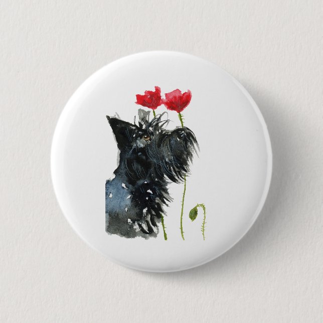 Scottie Dog 'Poppies' 2 Inch Round Button (Front)