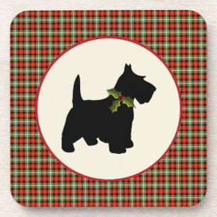 Scottie Dog Scotch Plaid Christmas Coaster