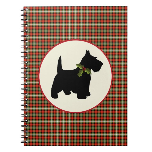 Scottie Dog Scotch Plaid Christmas Notebook (Front)