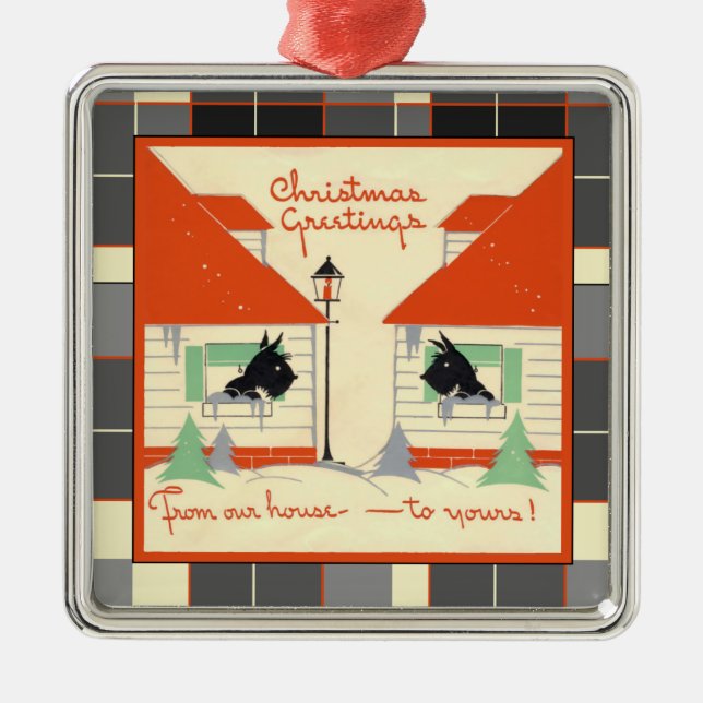 Scottie Dog, Scottish Terrier Merry Christmas Metal Ornament (Front)