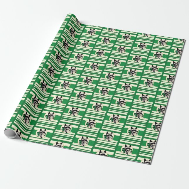 Scottie Dog, Scottish Terrier on green gift wrap (Unrolled)