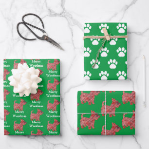 Scottie Dog Silhouette Grn Merry Woofmas Wrapping Wrapping Paper Sheet