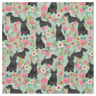 scottie dog vintage florals mint fabric