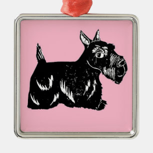 Scottie Dog with Pink Premium Square Ornament