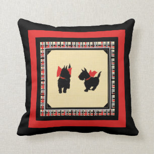 Scottie dogs black scotty on red plaid Scotties Throw Pillow