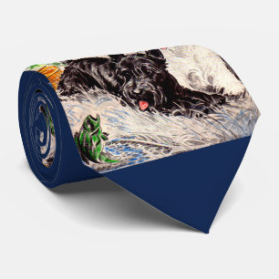 Scottie dogs Blackie and Whitie fishing  Tie
