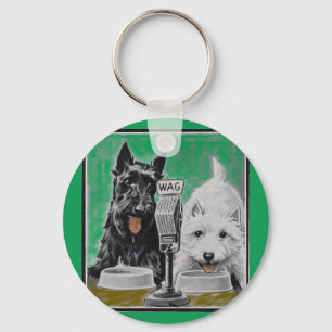 Scottie dogs Blackie and Whitie on the radio Keychain