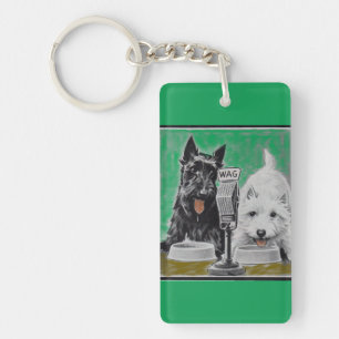 Scottie dogs Blackie and Whitie on the radio Keychain
