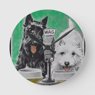 Scottie dogs Blackie and Whitie on the radio Round Clock