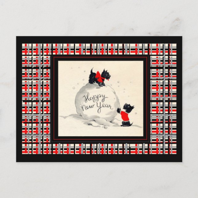 Scottie dogs happy new year holiday postcard (Front)