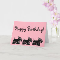 Scottie Dogs Pink Happy Birthday Card