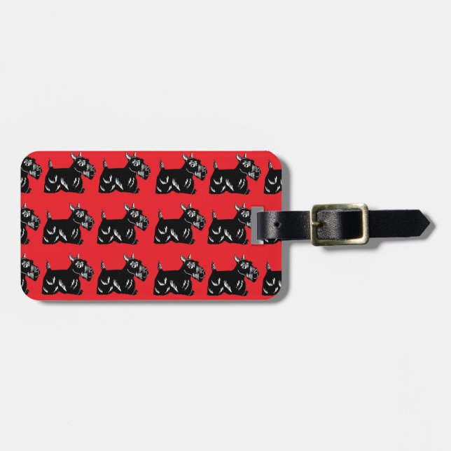 Scottie Dogs Red and Black Pattern Luggage Tag (Front Horizontal)