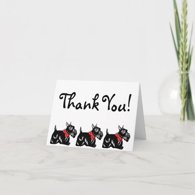 Scottie Dogs with Red Bows Thank You Note Card (Front)