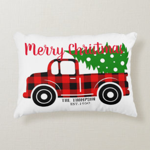 Scottie farmhouse red truck green tree Xmas Accent Pillow